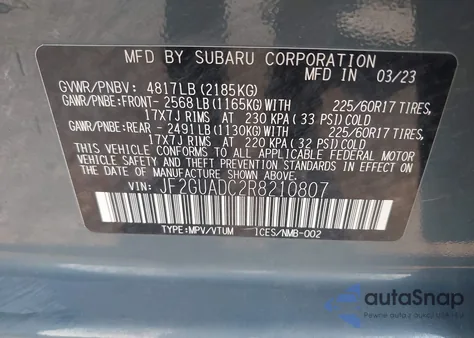 2024 Subaru Crosstrek Premium z USA, uszkodzony, nr VIN JF2GUADC2R8210807